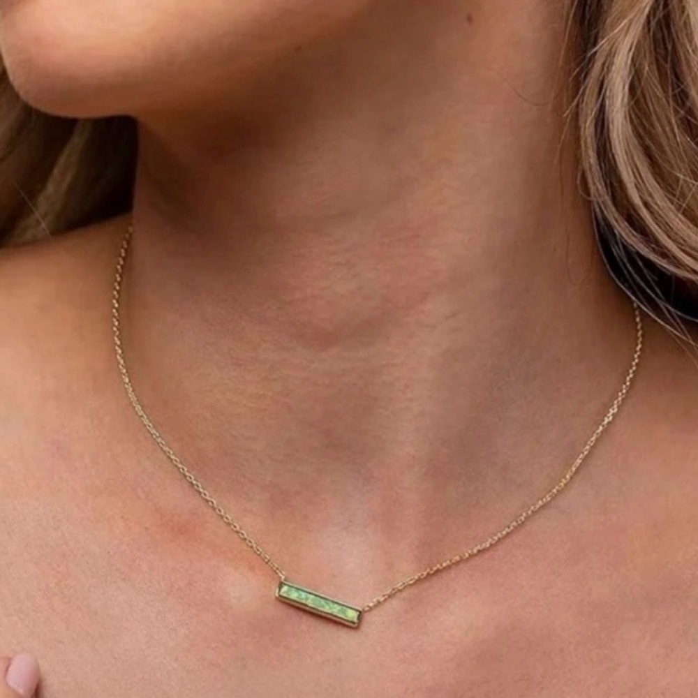 Pavoi Gold and Green Opal bar necklace new